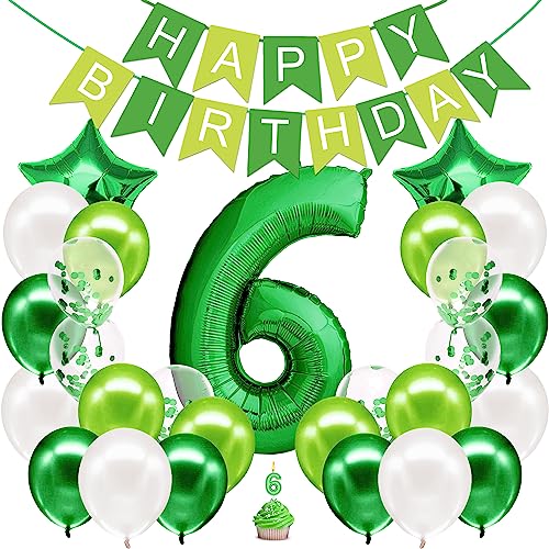 envami® Geburtstagsdeko Jungen Grün Zahl 6. Geburtstag Junge Happy Birthday Deko Geburtstag Junge Folienballon 6 Luftballon 6. Geburtstag Kindergeburtstag Deko 6. Geburtstag Junge von envami