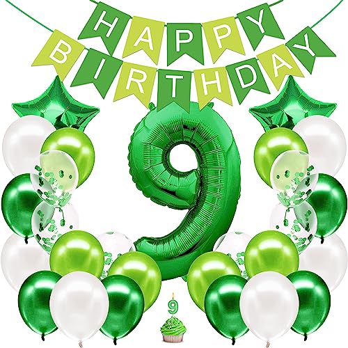 envami® Geburtstagsdeko Jungen Grün Zahl 9. Geburtstag Junge Happy Birthday 9 Luftballon 9. Geburtstag Kindergeburtstag Deko 9. von envami