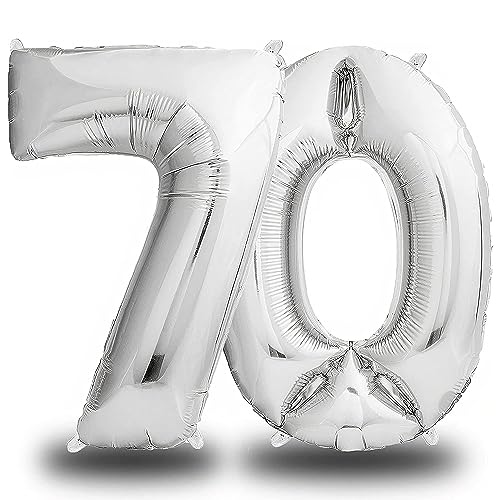 envami® Folienluftballon Zahl Silber - 100 cm - Riesen Zahlenballon - Fliegt mit Helium - Luftballon Zahl Geburtstag - Geburtstagsdekoration - Deko Geburtstag (70 einzeln) von envami