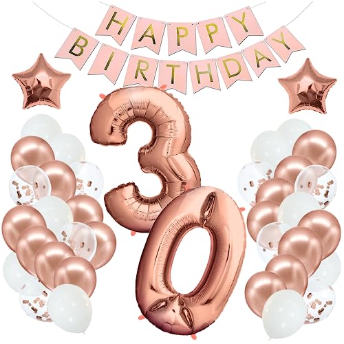 envami® 30 Geburtstag Frauen I Fliegt mit Helium I 30. Geburtstag Deko 30. Luftballons 30 I Luftballon Zahl 30 I Happy Birthday Girlande Ballons von envami