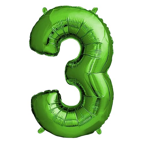 envami® Deko 3 Geburtstag Junge - Grün 101CM - Ballon Zahl Luftballon 3. Geburtstag - Zahlen Luftballon Geburtstagsdeko 3 Junge - Folienballon 3 Junge - 3 Jahre - fliegt mit Helium von envami