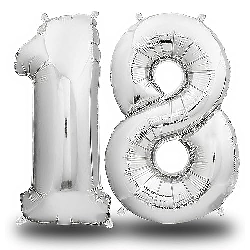 envami® Folienluftballon Zahl Silber - 100 cm - Riesen Zahlenballon - Fliegt mit Helium - Luftballon Zahl Geburtstag - Geburtstagsdekoration - Deko Geburtstag (18 einzeln) von envami