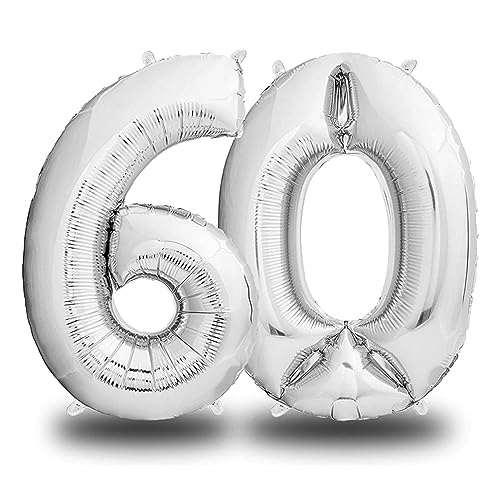 envami® Folienluftballon Zahl Silber - 100 cm - Riesen Zahlenballon - Fliegt mit Helium - Luftballon Zahl Geburtstag - Geburtstagsdekoration - Deko Geburtstag (60 einzeln) von envami