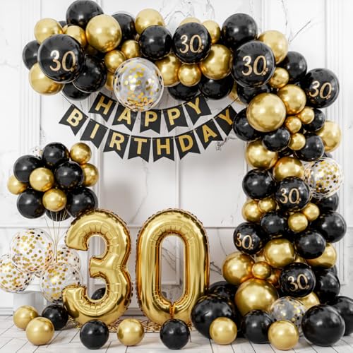 envami® 30 Geburtstag Deko I Gold Schwarz I Für Männer & Frauen I 30. Geburtstag Frauen I Deko 30 Mann I Geburtstagsdeko 30 I 30er I Luftballon 30 Luftballon Zahl Luftballons von envami