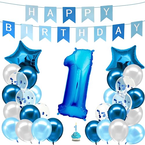 envami® Geburtstagsdeko Jungen Blau Zahl 1. Geburtstag Junge Happy Birthday Folienballon 1 Luftballon 1. Geburtstag Kindergeburtstag Deko 1 von envami