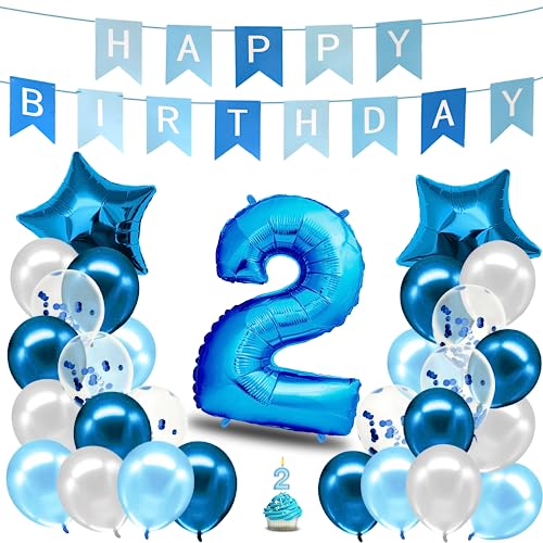 envami® Geburtstagsdeko Jungen Blau Zahl 2. Geburtstag Junge Happy Birthday Deko Folienballon 2 Luftballon 2. Geburtstag Kindergeburtstag Deko 2. von envami