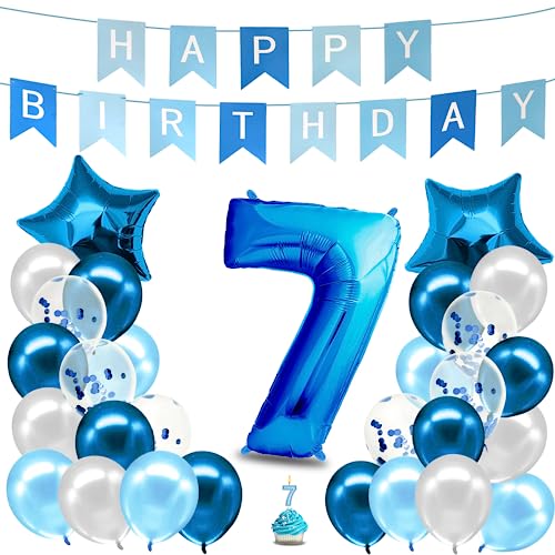 envami® Geburtstagsdeko Jungen Blau Zahl 7. NHappy Birthday Deko Geburtstag Junge Folienballon 7 Luftballon 7. Geburtstag Kindergeburtstag Deko 7. von envami