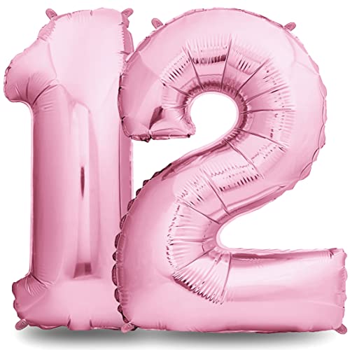 envami® Geburtstagsdeko Mädchen 12 Jahre XXL - 12 Geburtstag Deko Rosa 101CM - Deko 12 Geburtstag Mädchen - Luftballon 12. Geburtstag Mädchen - Geburtstag Zahlen - Folienballon 12 Geburtstag Helium von envami