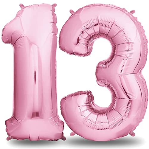 envami® Geburtstagsdeko Mädchen 13 Jahre XXL - 13 Geburtstag Deko Rosa 101CM - Deko 13 - Luftballon 13. - Geburtstag Zahlen - Folienballon 13 Helium von envami