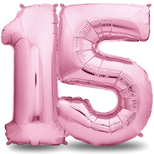 envami® Geburtstagsdeko Mädchen 15 Jahre XXL - 15 Geburtstag Deko Rosa 101CM - Deko 15 Geburtstag Mädchen - Luftballon 15. Geburtstag Mädchen - Geburtstag Zahlen - Folienballon 15 Geburtstag Helium von envami