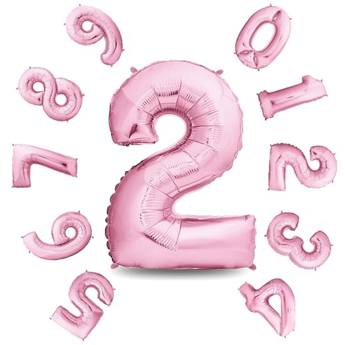 envami® Geburtstagsdeko Mädchen 2 Jahre XXL - 2 Geburtstag Deko Rosa 101CM - Deko 2 - Luftballon 2. - Geburtstag Zahlen - Folienballon 2 Helium von envami