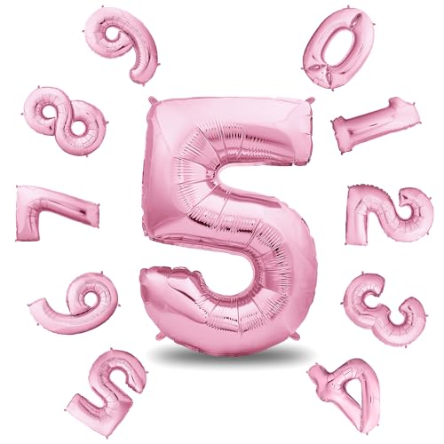 envami® Geburtstagsdeko Mädchen 5 Jahre XXL - 5 Geburtstag Deko Rosa 101CM - Deko 5 - Luftballon 5. - Geburtstag Zahlen - Folienballon 5 Helium von envami