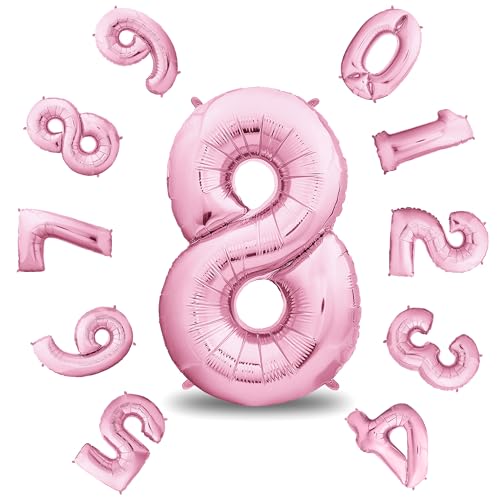 envami® Geburtstagsdeko Mädchen 8 Jahre XXL - 8 Geburtstag Deko Rosa 101CM - Deko 8 Geburtstag Mädchen - Luftballon 8. Geburtstag Mädchen - Geburtstag Zahlen - Folienballon 8 Geburtstag Helium von envami
