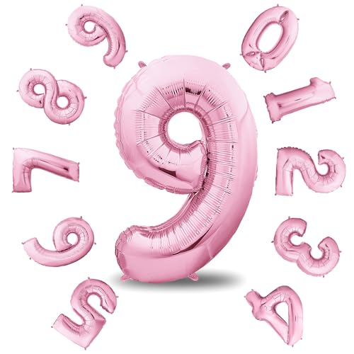 envami® Geburtstagsdeko Mädchen 9 Jahre XXL - 9 Geburtstag Deko Rosa 101CM - Deko 9 - Luftballon 9. - Geburtstag Zahlen - Folienballon 9 Helium von envami