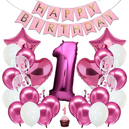 envami® Geburtstag Mädchen Happy Birthday Deko Geburtstag Mädchen Geburtstagsgirlande Folienballon 1 Luftballon 1. Kindergeburtstag Deko 1. von envami