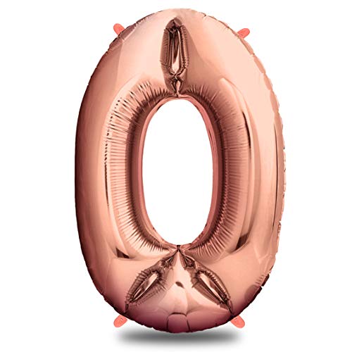 envami® Folienballon Zahl - Geburtstagsdeko Rosegold 100cm - Deko zum Geburtstag - Luftballon Zahlen Dekoration - Happy Birthday - Geburtstagsdeko Mädchen Rosegold - Fliegt mit Helium (Zahl 0) von envami