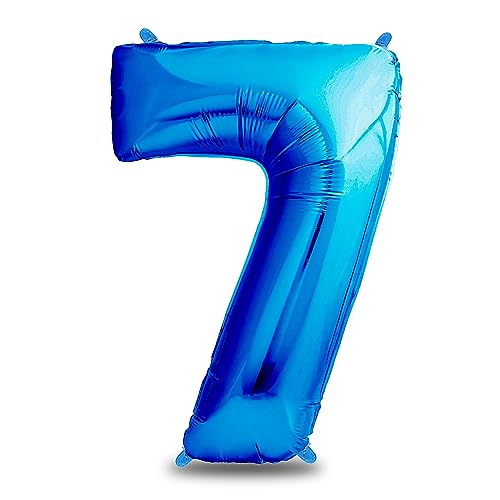 envami® Luftballon Geburtstag XXL Blau - Riesen Folienballon in 40" - 101cm Geburtstagsdeko - Ballon Zahl Deko zum Geburtstag - Geburtstagsdeko Jungen Blau - fliegt mit Helium (Zahl 7) von envami