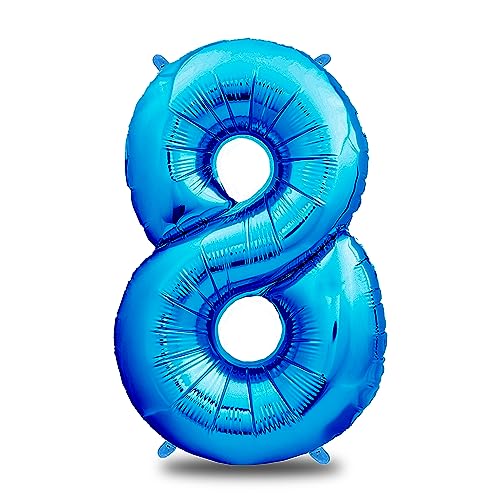 envami® Luftballon Geburtstag XXL Blau - Riesen Folienballon in 40" - 101cm Geburtstagsdeko - Ballon Zahl Deko zum Geburtstag - Geburtstagsdeko Jungen Blau - fliegt mit Helium (Zahl 8) von envami
