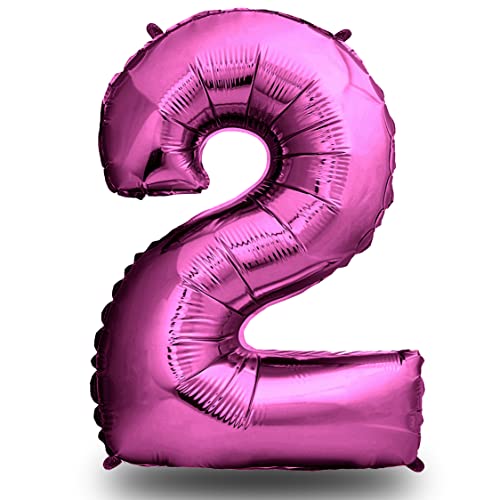 envami® Luftballon Geburtstag XXL Pink - Riesen Folienballon in 40" | 101cm Geburtstagsdeko | Ballon Zahl Deko zum Geburtstag | Geburtstagsdeko Mädchen Pink | fliegt mit Helium (Zahl 2) von envami
