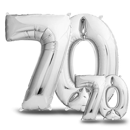 envami® Luftballons 70. Geburtstag XXL Silber - Riesen Folienballon in 2 Größen 40" & 16" - 101cm + 40cm Geburtstagsdeko Set - Vier Zahlen - Ideal als Deko - fliegt mit Helium envami® Luftballons 70. Geburtstag XXL Silber - Riesen Folienballon in 2 Größen 40" & 16" - 101cm + 40cm Geburtstagsdeko Set - Vier Zahlen - Ideal als Deko - fliegt mit Helium von envami