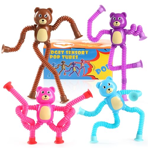 Sensorisches Bärenspielzeug, Valentinstagsgeschenk für Kinder, Kleinkinder, Saugnapf, ADHS, Autismus, Pop-Tube, Fidget-Spielzeug, autistisches Reisespielzeug, Osterkorbfüller für Kinder, 4 Stück Sensorisches Bärenspielzeug, Valentinstagsgeschenk für Kinder, Kleinkinder, Saugnapf, ADHS, Autismus, Pop-Tube, Fidget-Spielzeug, autistisches Reisespielzeug, Osterkorbfüller für Kinder, 4 Stück von eowvsio