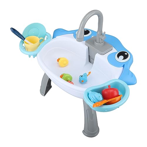 Fischereispielzeug Set, Kinder elektrische Angelteiche Batterie mit kleinem Wassertisch mit Geschirrspüler Spielen Spielzeug für Kleinkindjungen Mädchen (Haienfischerteich) von equlup