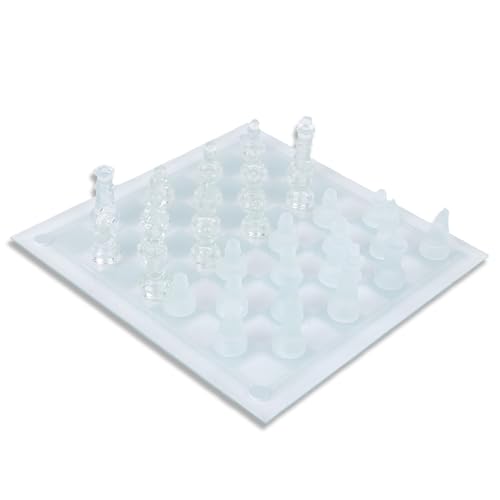 Kristallschach, 25x25 cm/9,8x9,8 cm Stumpfes polnisches Glas Kristall Internationales Schach Elegantes Design 1 Schachbrett und 32 Schachmann für die Erholung zu Hause von equlup