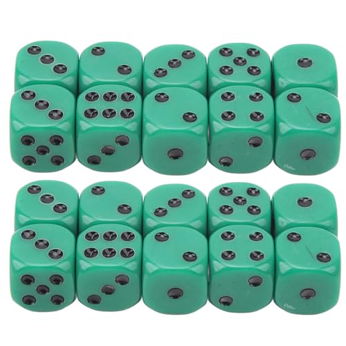 Standard Würfelset, 20pcs 16 mm abgerundetes Eck Würfel Plastik 6 -seitig Spiel Würfel Set für Tischbrettspiele Klassenzimmer Mathematikunterricht (Grüne Schwarze Punkte) von equlup