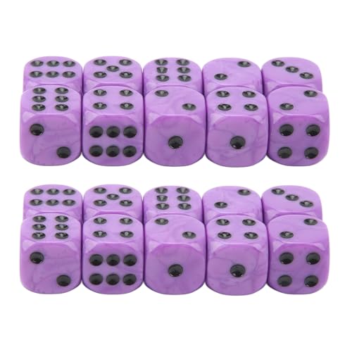 Standard Würfelset, 20pcs 16 mm abgerundetes Eck Würfel Plastik 6 -seitig Spiel Würfel Set für Tischbrettspiele Klassenzimmer Mathematikunterricht (Lila Schwarze Punkte) von equlup