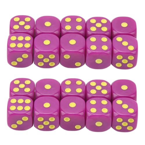 Standard Würfelset, 20pcs 16 mm abgerundetes Eck Würfel Plastik 6 -seitig Spiel Würfel Set für Tischbrettspiele Klassenzimmer Mathematikunterricht (Lila gelbe Punkte) von equlup