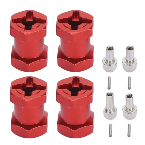 equlup 12 mm RC HEX -Hub, 4pcs Universal RC Rad Whex Spacer 17mm Verlängerung Fernbedienungssteuerauto -Hub -Antriebsantrieb für 1/10 Axial SCX10 90046 D90 Crawler Car (Rot) von equlup
