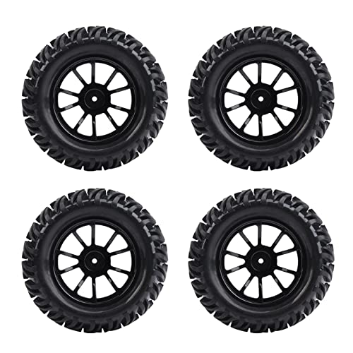 equlup 12mm 4pcs Hex Wheel Rims Mesh Form Gummireifen mit Naben für 1/10 -Skala RC -LKW -LKW -Autoersatz RC Off Road Car Truck Upgrades (Schwarzes 10-Loch-Profil) von equlup