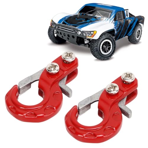 equlup RC Windenhaken, 2 Stück Aluminiumlegierung RC Kletterwagen Zugseilhaken RC Metall Anhängerhaken Windenhaken Für 1/10 RC Crawler Auto(Rot) von equlup