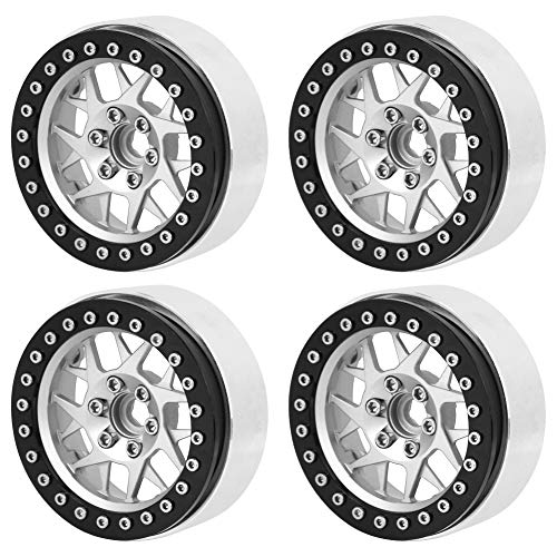equlup 4 Stück 2,2 Zoll RC Beadlock Wheels Felgen Aluminiumlegierung Radnabe Upgrade-Teile Passend für SCX10 TRXX4 1/10 RC Car Felgennabe (Black+Silver) von equlup