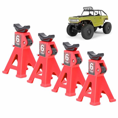 equlup 4-teiliger MiniWagenheberständer, Verstellbarer Wagenheberständer aus Aluminiumlegierung im Maßstab 1/24 für ferngesteuertes Auto im Maßstab 1/24 für RC Climbing Crawler Car SCX24 (Rot) von equlup