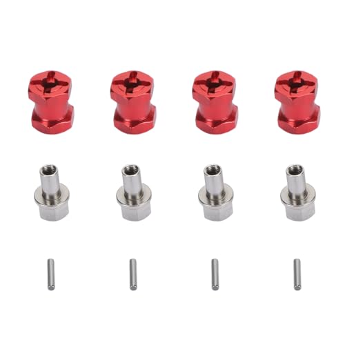 equlup 4pcs RC Rad Sechskantabstandshalter mit 4pcs Reifenschlossmuttern und Verriegelungsstifte, 12 mm Dia 15mm Länge Hex Hub -Extension für RC -Autos Crawler (Rot (1,0 mm Dicke)) von equlup