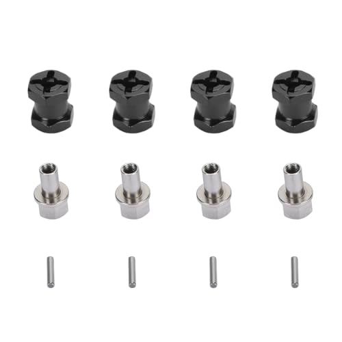 equlup 4pcs RC Rad Sechskantabstandshalter mit 4pcs Reifenschlossmuttern und Verriegelungsstifte, 12 mm Dia 15mm Länge Hex Hub -Extension für RC -Autos Crawler (Schwarz (1,2 mm Dicke)) von equlup