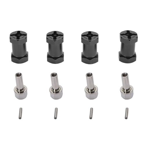 equlup 4pcs RC Rad Whex Hex Hub Adapter mit 4pcs Reifenschlossmuttern und Verriegelungsnadeln, 12 mm Dia 20mm Länge Hex Hub -Extension für RC -Autos (Schwarz (1,2 mm Dicke)) von equlup