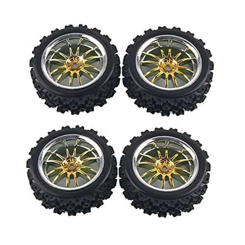 equlup 4pcs Spielzeugwagenräder 50 mm Hub Gummi -Reifen Rennen außerhalb der Straße Fahrzeug Reifen Gummi -Reifenrad Rand für 1/10 RC Auto DIY Model Accessoires (Golden) von equlup
