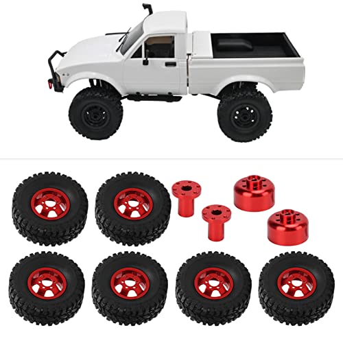 equlup 6pcs RC -Autorreifen undRäder mit 24 -pcs -Schrauben und -Muttern, RC -Weichkautschukreifen mit Radnabe für WPL C14 C24 C34 C44 B14 B24 B16 B36 4WD -Automodellmodellmodell (Rot) von equlup