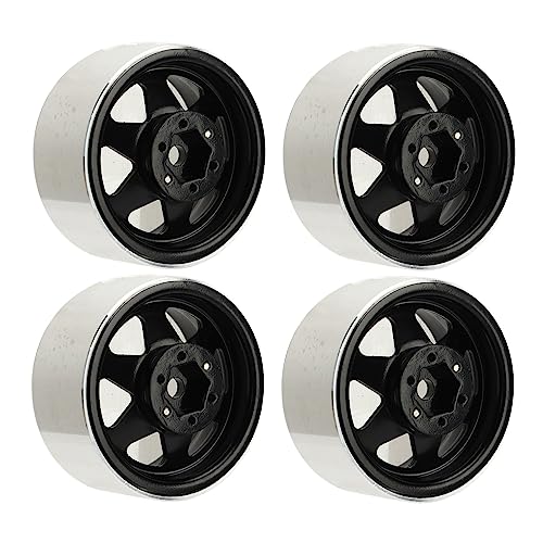equlup Beadlock Wheel, 4pcs Beadlock Wheel Rand -Offset von 8,9 mm Metall Deep Dish Hub Wheel Rims Ersatz für axiale SCX10 90046 1,9 Zoll (Schwarz) von equlup