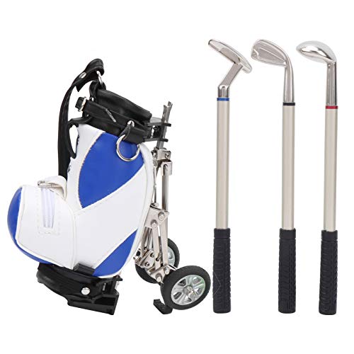 equlup Desktop-Golftasche, Golfstift-Set mit 3 Kugelschreibern und Mini-Tasche, Golfstift-Haltetasche aus Zinklegierung, Dekorations-Gadgets, Schreibtischzubehör für das Home Office (Blau weiß) von equlup