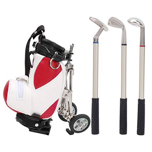equlup Desktop-Golftasche, Golfstift-Set mit 3 Kugelschreibern und Mini-Tasche, Golfstift-Haltetasche aus Zinklegierung, Dekorations-Gadgets, Schreibtischzubehör für das Home Office (Rot Weiß) von equlup