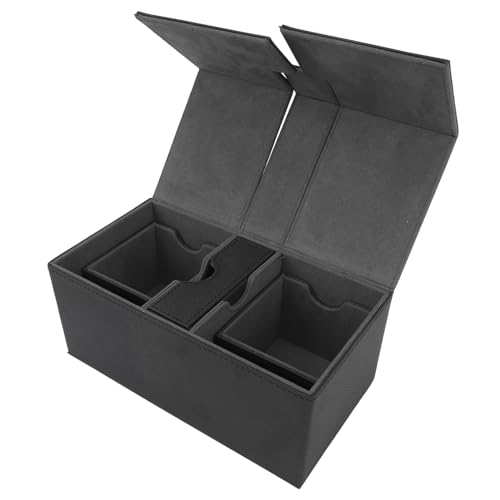 equlup Kartendeckbox, großer Kapazität Magnetischer Verschluss PU Leder -Spielspeicher -Organisator Kollektierbares Spielbehälter mit 3 Schubladen zum Halten von über 200 Karten (Schwarz) von equlup