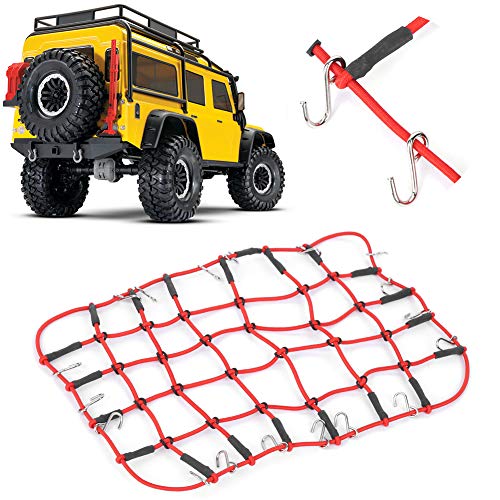 equlup RC -Auto -Gepäcknetz, 25x15 cm elastisches Gummi -Gepäck -Dachträger Net mit Haken für 1/8 1/10 D90 SCX10 90046 RC Crawler -LKW -LKW -Simulation Zubehör (Rot) von equlup
