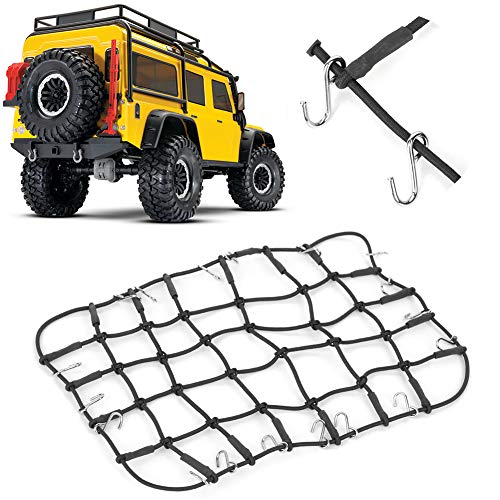 equlup RC -Auto -Gepäcknetz, 25x15 cm elastisches Gummi -Gepäck -Dachträger Net mit Haken für 1/8 1/10 D90 SCX10 90046 RC Crawler -LKW -LKW -Simulation Zubehör (Schwarz) von equlup
