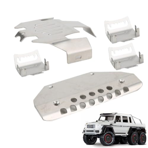 equlup RC-Chassis-Panzerung, 5-teilige Edelstahl-Chassis-Panzerung, Schutz-Unterfahrschutz, 1,5 mm dick, Getriebewellenschutz für 6 G63 6-Rad-RC-Autos von equlup