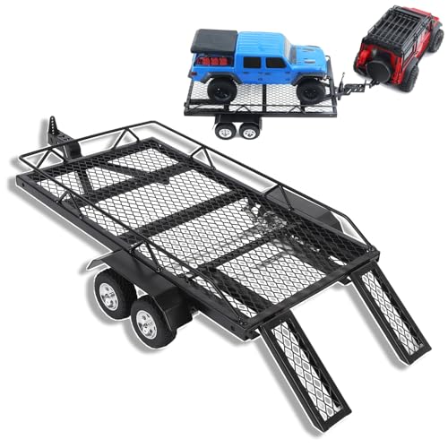 equlup RC Metal -Flachbettanhänger, Flachbettanhänger mit Hakenkupplung Hochleistungsstabilität RC Dual Achs Hitch Mount Bracket für Fernbedienung Crawler von equlup