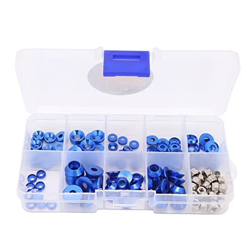 equlup RC-Schrauben-Unterlegscheiben-Kit, Aluminiumlegierung RC-Cup-Kopfdichtung CNC-Bearbeitung RC-Rundkopf-Unterlegscheibe Kompakte RC-Car-Mutter für 1/10 1/8 (Blue) von equlup