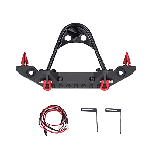 equlup RC-Stoßstange, Metall-Frontstoßstange mit Abschlepphaken und Lichtern für TRXX4/SCX10 90046/90047 1/10 RC Car Crawler Upgrades Teilzubehör (Black) von equlup